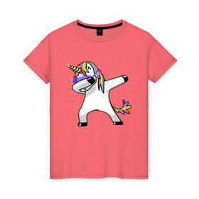 Женская футболка хлопок с принтом Unicorn dab в Белгороде, 100% хлопок | прямой крой, круглый вырез горловины, длина до линии бедер, слегка спущенное плечо | арт | единорог | животные | музыка