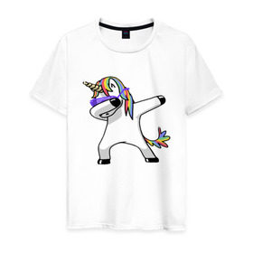 Мужская футболка хлопок с принтом Unicorn dab в Белгороде, 100% хлопок | прямой крой, круглый вырез горловины, длина до линии бедер, слегка спущенное плечо. | арт | единорог | животные | музыка