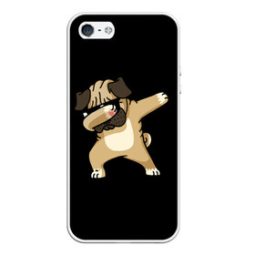 Чехол для iPhone 5/5S матовый с принтом Dog dab в Белгороде, Силикон | Область печати: задняя сторона чехла, без боковых панелей | арт | животное | мопс | музыка | собака