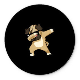 Коврик круглый с принтом Dog dab в Белгороде, резина и полиэстер | круглая форма, изображение наносится на всю лицевую часть | арт | животное | мопс | музыка | собака