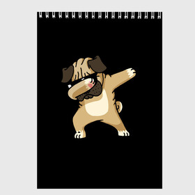 Скетчбук с принтом Dog dab в Белгороде, 100% бумага
 | 48 листов, плотность листов — 100 г/м2, плотность картонной обложки — 250 г/м2. Листы скреплены сверху удобной пружинной спиралью | Тематика изображения на принте: арт | животное | мопс | музыка | собака