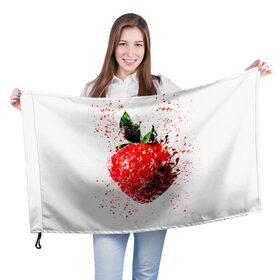Флаг 3D с принтом Клубника в Белгороде, 100% полиэстер | плотность ткани — 95 г/м2, размер — 67 х 109 см. Принт наносится с одной стороны | брызги | земляника | клубника | краски | красный | природа | рисунок | фрукты