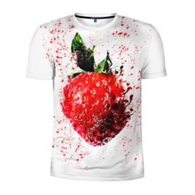 Мужская футболка 3D спортивная с принтом Клубника в Белгороде, 100% полиэстер с улучшенными характеристиками | приталенный силуэт, круглая горловина, широкие плечи, сужается к линии бедра | брызги | земляника | клубника | краски | красный | природа | рисунок | фрукты