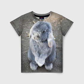 Детская футболка 3D с принтом Кролик в Белгороде, 100% гипоаллергенный полиэфир | прямой крой, круглый вырез горловины, длина до линии бедер, чуть спущенное плечо, ткань немного тянется | грызун | животные | заяц | кролик | мордочка | природа | пушистый | уши