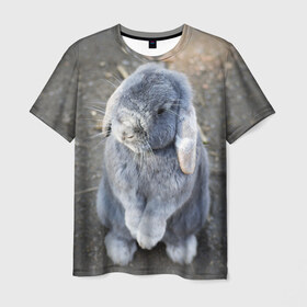 Мужская футболка 3D с принтом Кролик в Белгороде, 100% полиэфир | прямой крой, круглый вырез горловины, длина до линии бедер | грызун | животные | заяц | кролик | мордочка | природа | пушистый | уши
