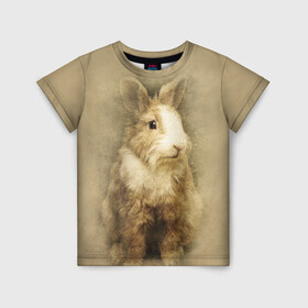 Детская футболка 3D с принтом Кролик в Белгороде, 100% гипоаллергенный полиэфир | прямой крой, круглый вырез горловины, длина до линии бедер, чуть спущенное плечо, ткань немного тянется | Тематика изображения на принте: грызун | животные | заяц | кролик | мордочка | природа | пушистый | уши