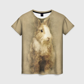 Женская футболка 3D с принтом Кролик в Белгороде, 100% полиэфир ( синтетическое хлопкоподобное полотно) | прямой крой, круглый вырез горловины, длина до линии бедер | грызун | животные | заяц | кролик | мордочка | природа | пушистый | уши