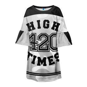 Детское платье 3D с принтом High Times 420 Camo в Белгороде, 100% полиэстер | прямой силуэт, чуть расширенный к низу. Круглая горловина, на рукавах — воланы | camouflage | камо | камуфляж