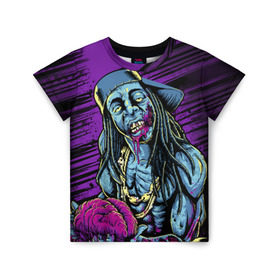 Детская футболка 3D с принтом Lil Wayne 5 в Белгороде, 100% гипоаллергенный полиэфир | прямой крой, круглый вырез горловины, длина до линии бедер, чуть спущенное плечо, ткань немного тянется | lil wayne | rap | лил уэйн | рэп | хип хоп