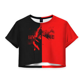 Женская футболка 3D укороченная с принтом Lil Wayne 4 в Белгороде, 100% полиэстер | круглая горловина, длина футболки до линии талии, рукава с отворотами | 