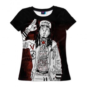 Женская футболка 3D с принтом Lil Wayne 3 в Белгороде, 100% полиэфир ( синтетическое хлопкоподобное полотно) | прямой крой, круглый вырез горловины, длина до линии бедер | lil wayne | rap | лил уэйн | рэп | хип хоп