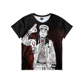 Детская футболка 3D с принтом Lil Wayne 3 в Белгороде, 100% гипоаллергенный полиэфир | прямой крой, круглый вырез горловины, длина до линии бедер, чуть спущенное плечо, ткань немного тянется | lil wayne | rap | лил уэйн | рэп | хип хоп