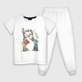 Детская пижама хлопок с принтом Любовь в Белгороде, 100% хлопок |  брюки и футболка прямого кроя, без карманов, на брюках мягкая резинка на поясе и по низу штанин
 | акварель | зайчиха | заяц | игрушка | кролики | мимими | плюшевый | рисунок | ягода