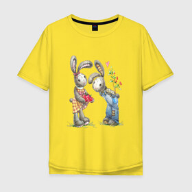 Мужская футболка хлопок Oversize с принтом Любовь в Белгороде, 100% хлопок | свободный крой, круглый ворот, “спинка” длиннее передней части | акварель | зайчиха | заяц | игрушка | кролики | мимими | плюшевый | рисунок | ягода