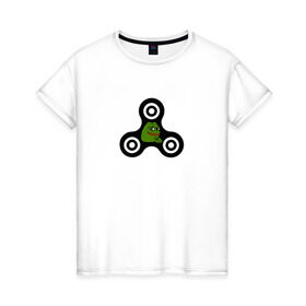 Женская футболка хлопок с принтом Frog spinner в Белгороде, 100% хлопок | прямой крой, круглый вырез горловины, длина до линии бедер, слегка спущенное плечо | pepe | spinner | антиспиннер | вейп | вейпер | вертушка | лягушка | мем | пепе | спиннер