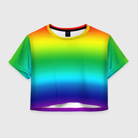Женская футболка 3D укороченная с принтом Радуга (Градиент) в Белгороде, 100% полиэстер | круглая горловина, длина футболки до линии талии, рукава с отворотами | разноцветный | яркий