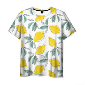 Мужская футболка 3D с принтом Лимончики в Белгороде, 100% полиэфир | прямой крой, круглый вырез горловины, длина до линии бедер | лимоны | минимализм | паттерн | фрукты | цитрусовые