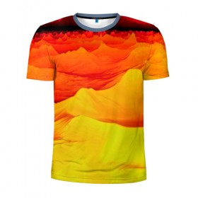 Мужская футболка 3D спортивная с принтом Пустыня в Белгороде, 100% полиэстер с улучшенными характеристиками | приталенный силуэт, круглая горловина, широкие плечи, сужается к линии бедра | 3d | narure | summer | yellow | вечер | жара | закат | насыпи | песок | пустыня | солнце