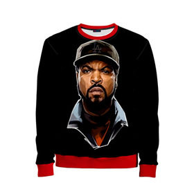 Детский свитшот 3D с принтом Ice Cube 1 в Белгороде, 100% полиэстер | свободная посадка, прямой крой, мягкая тканевая резинка на рукавах и понизу свитшота | Тематика изображения на принте: ice cube | oshea jackson | rap | айс кьюб | гангста рэп | о’ши дже́ксон | рэп