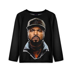 Детский лонгслив 3D с принтом Ice Cube 1 в Белгороде, 100% полиэстер | длинные рукава, круглый вырез горловины, полуприлегающий силуэт
 | Тематика изображения на принте: ice cube | oshea jackson | rap | айс кьюб | гангста рэп | о’ши дже́ксон | рэп