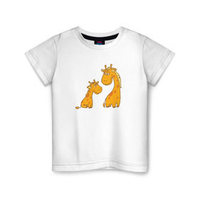 Детская футболка хлопок с принтом Жирафы в Белгороде, 100% хлопок | круглый вырез горловины, полуприлегающий силуэт, длина до линии бедер | Тематика изображения на принте: животные | жираф | прикол