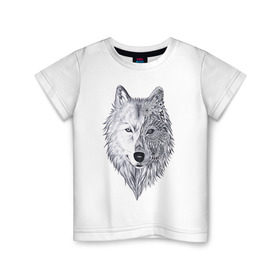 Детская футболка хлопок с принтом Рисованный волк в Белгороде, 100% хлопок | круглый вырез горловины, полуприлегающий силуэт, длина до линии бедер | арт | волки | графика | животные | узор | хищники | черно белые