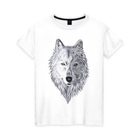 Женская футболка хлопок с принтом Рисованный волк в Белгороде, 100% хлопок | прямой крой, круглый вырез горловины, длина до линии бедер, слегка спущенное плечо | арт | волки | графика | животные | узор | хищники | черно белые