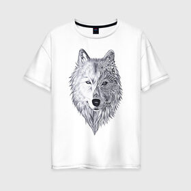 Женская футболка хлопок Oversize с принтом Рисованный волк в Белгороде, 100% хлопок | свободный крой, круглый ворот, спущенный рукав, длина до линии бедер
 | арт | волки | графика | животные | узор | хищники | черно белые