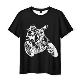 Мужская футболка 3D с принтом Байкер в Белгороде, 100% полиэфир | прямой крой, круглый вырез горловины, длина до линии бедер | biker | black and white | man | motorcycle | motorcyclist | silhouette | stencil | байкер | мотоцикл | мотоциклист | мужчина | силуэт | трафарет | черно белый