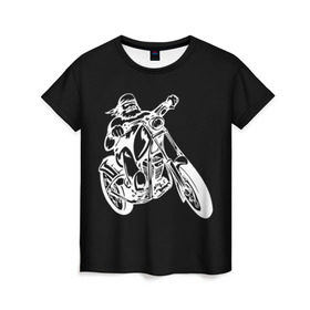 Женская футболка 3D с принтом Байкер в Белгороде, 100% полиэфир ( синтетическое хлопкоподобное полотно) | прямой крой, круглый вырез горловины, длина до линии бедер | biker | black and white | man | motorcycle | motorcyclist | silhouette | stencil | байкер | мотоцикл | мотоциклист | мужчина | силуэт | трафарет | черно белый
