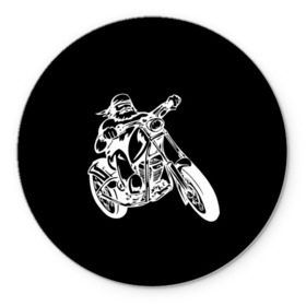 Коврик круглый с принтом Байкер в Белгороде, резина и полиэстер | круглая форма, изображение наносится на всю лицевую часть | Тематика изображения на принте: biker | black and white | man | motorcycle | motorcyclist | silhouette | stencil | байкер | мотоцикл | мотоциклист | мужчина | силуэт | трафарет | черно белый