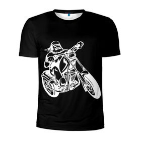 Мужская футболка 3D спортивная с принтом Байкер в Белгороде, 100% полиэстер с улучшенными характеристиками | приталенный силуэт, круглая горловина, широкие плечи, сужается к линии бедра | Тематика изображения на принте: biker | black and white | man | motorcycle | motorcyclist | silhouette | stencil | байкер | мотоцикл | мотоциклист | мужчина | силуэт | трафарет | черно белый