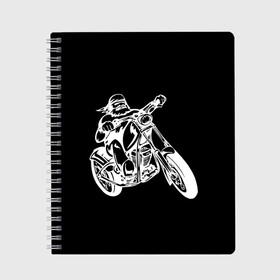Тетрадь с принтом Байкер в Белгороде, 100% бумага | 48 листов, плотность листов — 60 г/м2, плотность картонной обложки — 250 г/м2. Листы скреплены сбоку удобной пружинной спиралью. Уголки страниц и обложки скругленные. Цвет линий — светло-серый
 | biker | black and white | man | motorcycle | motorcyclist | silhouette | stencil | байкер | мотоцикл | мотоциклист | мужчина | силуэт | трафарет | черно белый