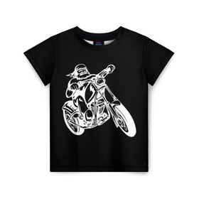 Детская футболка 3D с принтом Байкер в Белгороде, 100% гипоаллергенный полиэфир | прямой крой, круглый вырез горловины, длина до линии бедер, чуть спущенное плечо, ткань немного тянется | biker | black and white | man | motorcycle | motorcyclist | silhouette | stencil | байкер | мотоцикл | мотоциклист | мужчина | силуэт | трафарет | черно белый