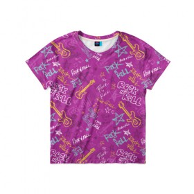 Детская футболка 3D с принтом музыка в Белгороде, 100% гипоаллергенный полиэфир | прямой крой, круглый вырез горловины, длина до линии бедер, чуть спущенное плечо, ткань немного тянется | гитара | звезда | музыка | паттерн | рок | узор | фиолетовый