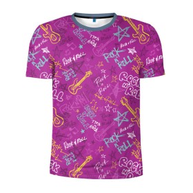 Мужская футболка 3D спортивная с принтом музыка в Белгороде, 100% полиэстер с улучшенными характеристиками | приталенный силуэт, круглая горловина, широкие плечи, сужается к линии бедра | гитара | звезда | музыка | паттерн | рок | узор | фиолетовый