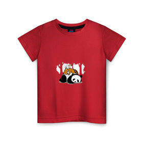 Детская футболка хлопок с принтом Зверушки спят в лесу в Белгороде, 100% хлопок | круглый вырез горловины, полуприлегающий силуэт, длина до линии бедер | зайчик | заяц | милота | мишка | панда