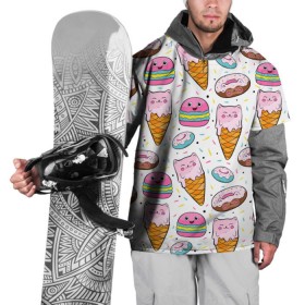 Накидка на куртку 3D с принтом Сладкие котики в Белгороде, 100% полиэстер |  | Тематика изображения на принте: конфетти | котики | мороженое | пломбир | пончики | рожок