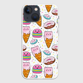 Чехол для iPhone 13 mini с принтом Сладкие котики в Белгороде,  |  | конфетти | котики | мороженое | пломбир | пончики | рожок