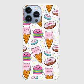 Чехол для iPhone 13 Pro Max с принтом Сладкие котики в Белгороде,  |  | конфетти | котики | мороженое | пломбир | пончики | рожок
