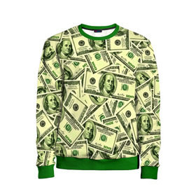 Детский свитшот 3D с принтом Benjamin Franklin в Белгороде, 100% полиэстер | свободная посадка, прямой крой, мягкая тканевая резинка на рукавах и понизу свитшота | Тематика изображения на принте: 3d | benjamin franklin | америка | богатство | валюта | денежные купюры | деньги | доллар | зеленые | сша | текстуры