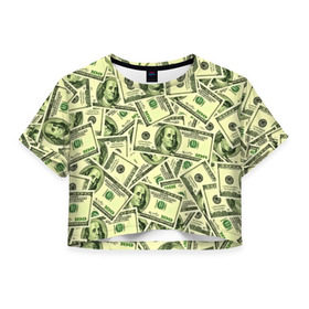 Женская футболка 3D укороченная с принтом Benjamin Franklin в Белгороде, 100% полиэстер | круглая горловина, длина футболки до линии талии, рукава с отворотами | 3d | benjamin franklin | америка | богатство | валюта | денежные купюры | деньги | доллар | зеленые | сша | текстуры