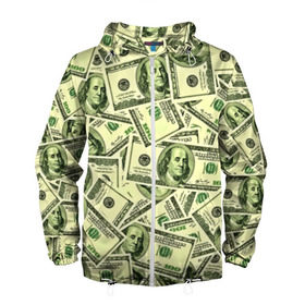 Мужская ветровка 3D с принтом Benjamin Franklin в Белгороде, 100% полиэстер | подол и капюшон оформлены резинкой с фиксаторами, два кармана без застежек по бокам, один потайной карман на груди | 3d | benjamin franklin | америка | богатство | валюта | денежные купюры | деньги | доллар | зеленые | сша | текстуры