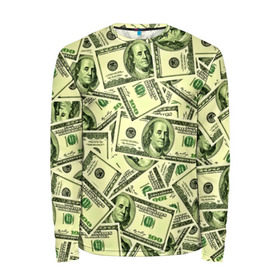 Мужской лонгслив 3D с принтом Benjamin Franklin в Белгороде, 100% полиэстер | длинные рукава, круглый вырез горловины, полуприлегающий силуэт | Тематика изображения на принте: 3d | benjamin franklin | америка | богатство | валюта | денежные купюры | деньги | доллар | зеленые | сша | текстуры