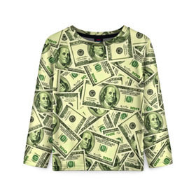 Детский лонгслив 3D с принтом Benjamin Franklin в Белгороде, 100% полиэстер | длинные рукава, круглый вырез горловины, полуприлегающий силуэт
 | 3d | benjamin franklin | америка | богатство | валюта | денежные купюры | деньги | доллар | зеленые | сша | текстуры