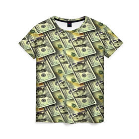 Женская футболка 3D с принтом Деньги в Белгороде, 100% полиэфир ( синтетическое хлопкоподобное полотно) | прямой крой, круглый вырез горловины, длина до линии бедер | Тематика изображения на принте: 3d | benjamin franklin | америка | богатство | валюта | денежные купюры | деньги | доллар | зеленые | сша | текстуры