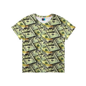 Детская футболка 3D с принтом Деньги в Белгороде, 100% гипоаллергенный полиэфир | прямой крой, круглый вырез горловины, длина до линии бедер, чуть спущенное плечо, ткань немного тянется | Тематика изображения на принте: 3d | benjamin franklin | америка | богатство | валюта | денежные купюры | деньги | доллар | зеленые | сша | текстуры
