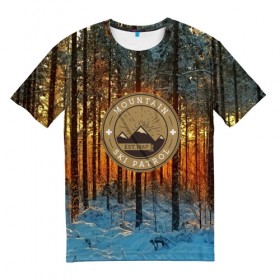 Мужская футболка 3D с принтом Mountain Ski Patrol в Белгороде, 100% полиэфир | прямой крой, круглый вырез горловины, длина до линии бедер | Тематика изображения на принте: 3d | landscape | mountains | nature | горы | заснеженный | зима | отдых | отражения | пейзаж | природа | склоны | снег