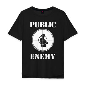 Мужская футболка хлопок Oversize с принтом PE в Белгороде, 100% хлопок | свободный крой, круглый ворот, “спинка” длиннее передней части | Тематика изображения на принте: public enemy