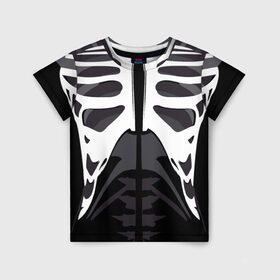 Детская футболка 3D с принтом Скелет в Белгороде, 100% гипоаллергенный полиэфир | прямой крой, круглый вырез горловины, длина до линии бедер, чуть спущенное плечо, ткань немного тянется |   | кости | ребра | скелет